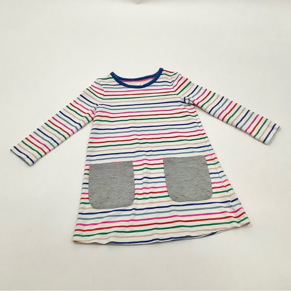 Mini Boden T-Shirt Dress Girls 5-6 Striped Rainbow Pockets Long Sleeve
